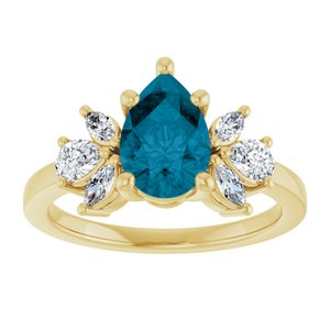 14K Yellow Gold 9x6 mm Pear Natural London Blue Topaz & 1/2 CTW Lab-Grown Diamond Ring
