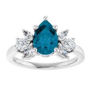 Sterling Silver 9x6 mm Pear Natural London Blue Topaz & 1/2 CTW Lab-Grown Diamond Ring