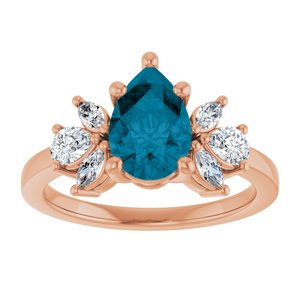 14K Rose Gold 9x6 mm Pear Natural London Blue Topaz & 1/2 CTW Lab-Grown Diamond Ring