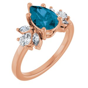 14K Rose Gold 9x6 mm Pear Natural London Blue Topaz & 1/2 CTW Lab-Grown Diamond Ring