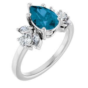 Platinum 9x6 mm Pear Natural London Blue Topaz & 1/2 CTW Lab-Grown Diamond Ring