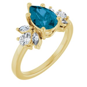 14K Yellow Gold 9x6 mm Pear Natural London Blue Topaz & 1/2 CTW Lab-Grown Diamond Ring