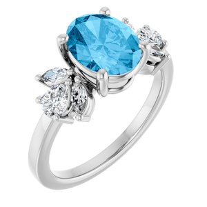 Platinum 9x7 mm Oval  Natural Swiss Blue Topaz & 1/2 CTW Lab-Grown Diamond Ring