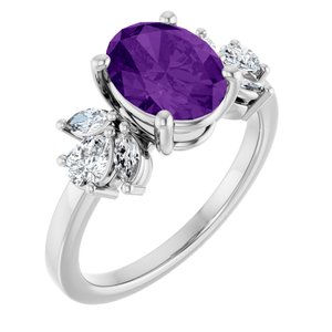 Sterling Silver 9x7 mm Oval  Natural Amethyst & 1/2 CTW Lab-Grown Diamond Ring