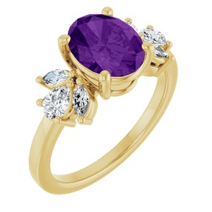 14K Yellow Gold 9x7 mm Oval  Natural Amethyst & 1/2 CTW Lab-Grown Diamond Ring