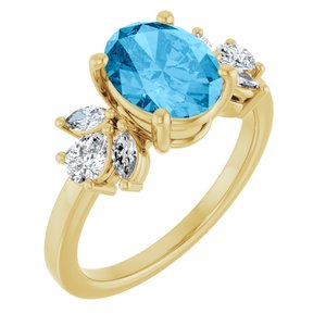 14K Yellow Gold 9x7 mm Oval  Natural Swiss Blue Topaz & 1/2 CTW Lab-Grown Diamond Ring