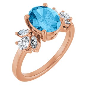 14K Rose Gold 9x7 mm Oval  Natural Swiss Blue Topaz & 1/2 CTW Lab-Grown Diamond Ring