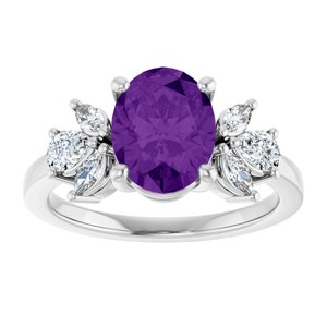 14K White Gold 9x7 mm Oval  Natural Amethyst & 1/2 CTW Lab-Grown Diamond Ring