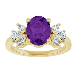 14K Yellow Gold 9x7 mm Oval  Natural Amethyst & 1/2 CTW Lab-Grown Diamond Ring