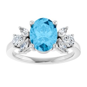 Sterling Silver 9x7 mm Oval  Natural Swiss Blue Topaz & 1/2 CTW Lab-Grown Diamond Ring