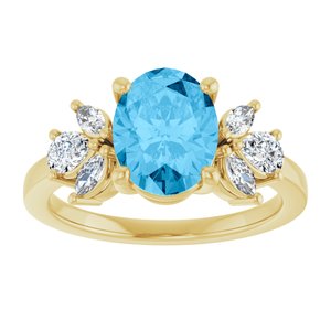 14K Yellow Gold 9x7 mm Oval  Natural Swiss Blue Topaz & 1/2 CTW Lab-Grown Diamond Ring