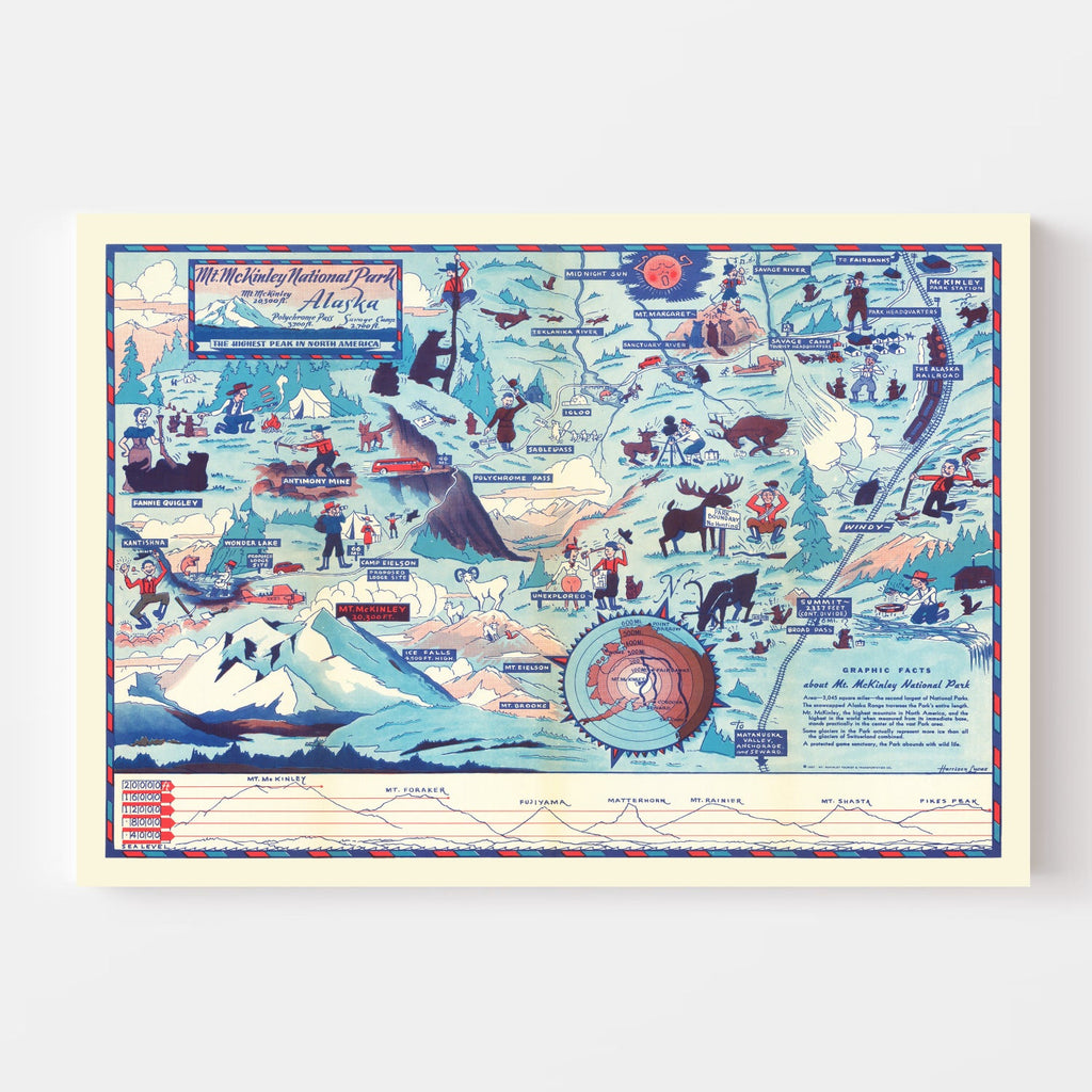 Vintage Map of Mt. McKinley National Park 1937