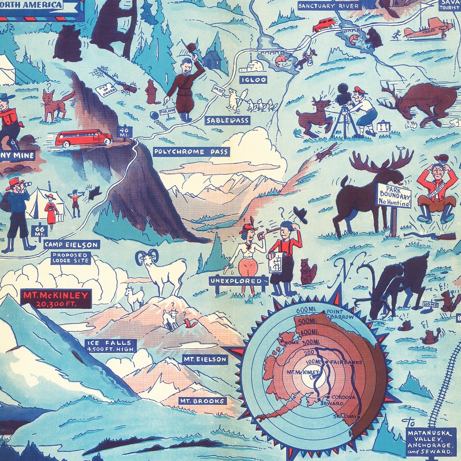 Vintage Map of Mt. McKinley National Park 1937