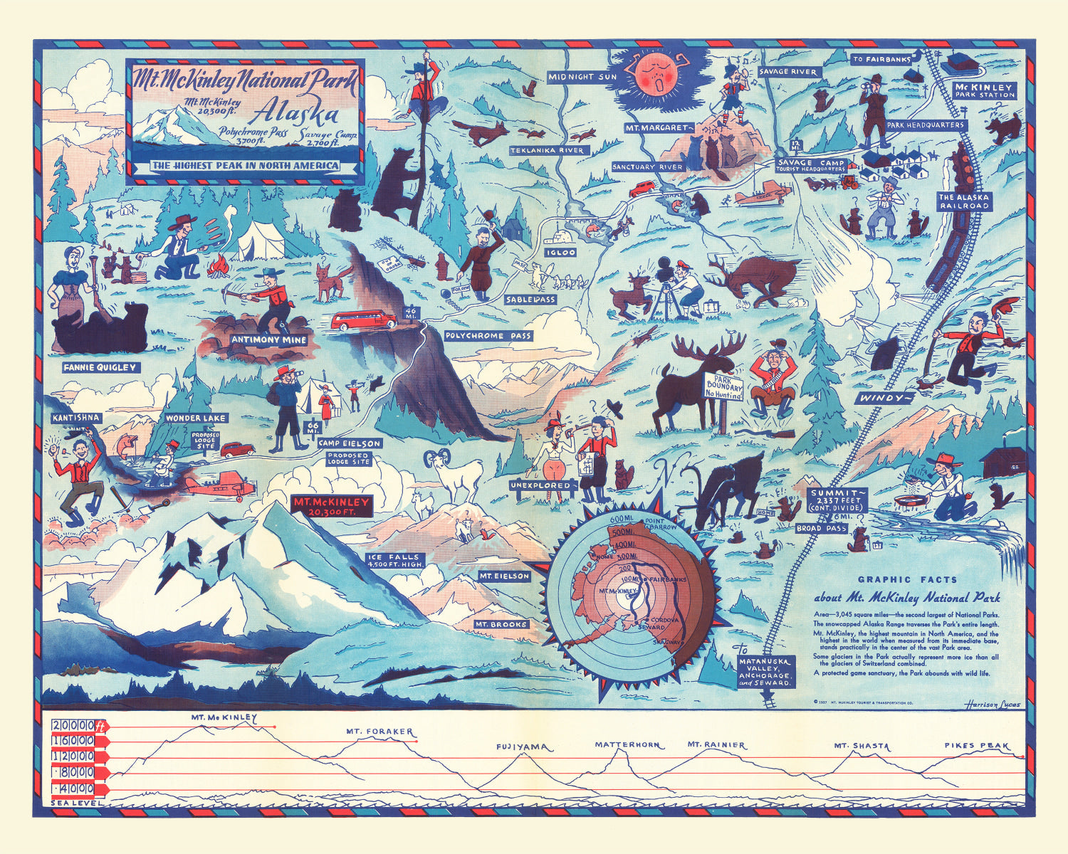 Vintage Map of Mt. McKinley National Park 1937