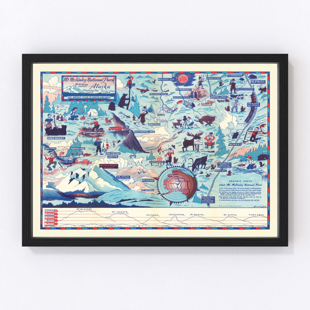 Vintage Map of Mt. McKinley National Park 1937