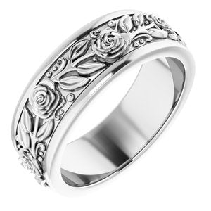 14K White Gold 7 mm Floral Flat Band Size 8