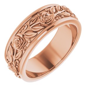 14K Rose Gold 7 mm Floral Flat Band Size 7.5