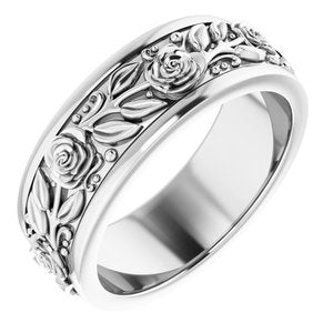 Sterling Silver 7 mm Floral Flat Band Size 7.5