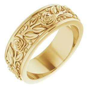 18K Yellow Gold 7 mm Floral Flat Band Size 7