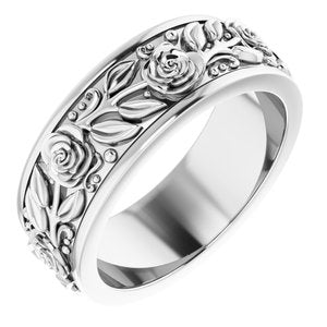 Platinum 7 mm Floral Flat Band Size 7