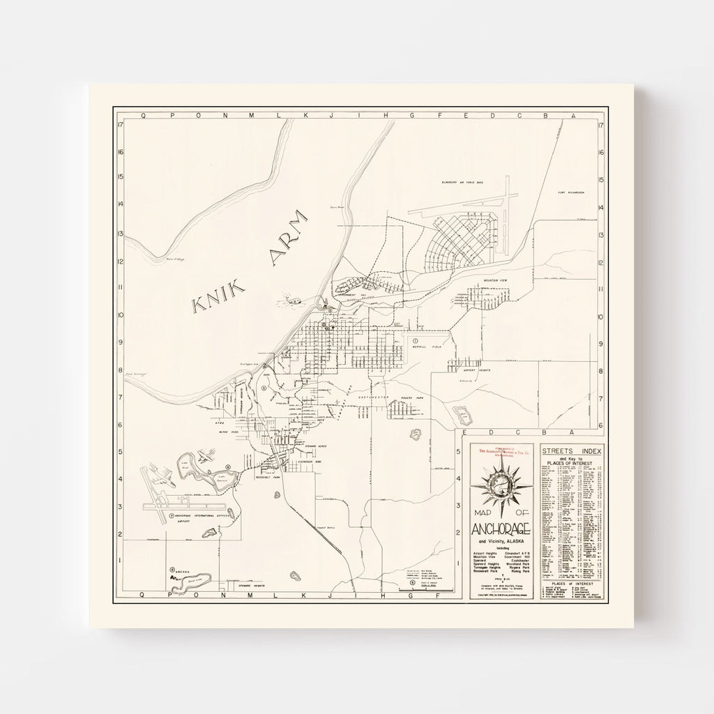 Vintage Map of Anchorage, Alaska 1951
