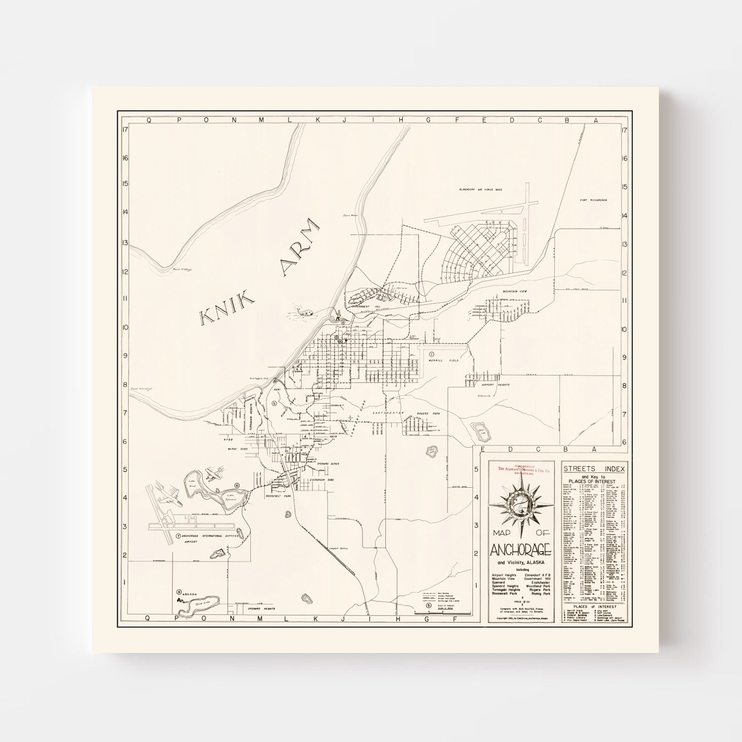 Vintage Map of Anchorage, Alaska 1951