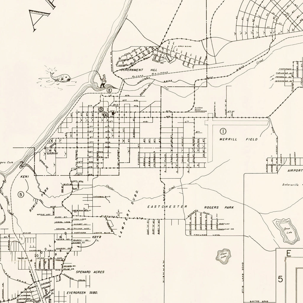 Vintage Map of Anchorage, Alaska 1951
