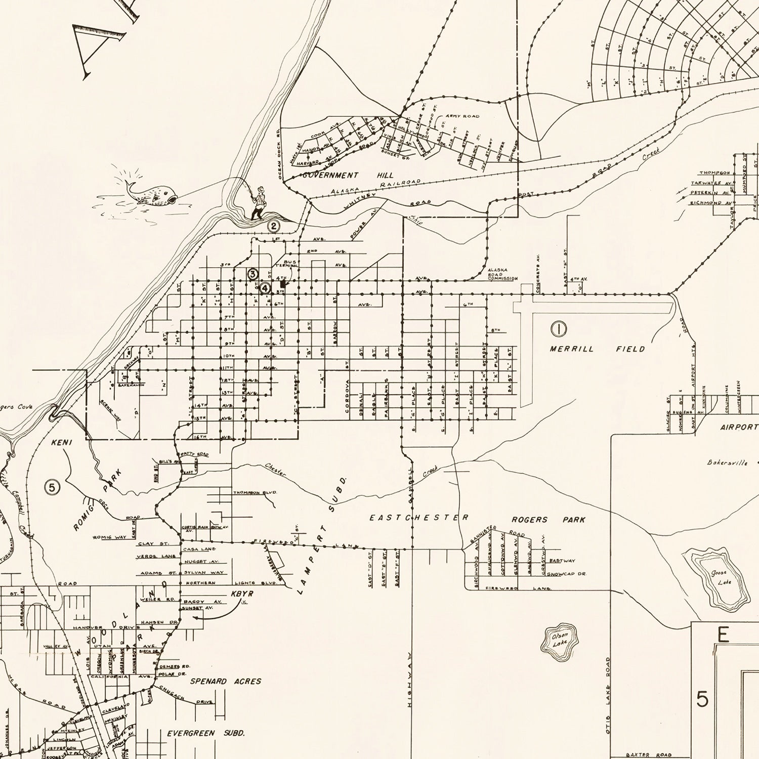Vintage Map of Anchorage, Alaska 1951