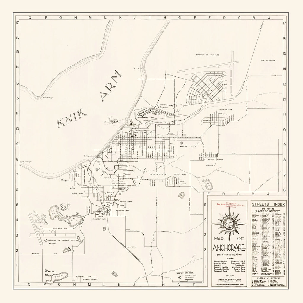 Vintage Map of Anchorage, Alaska 1951