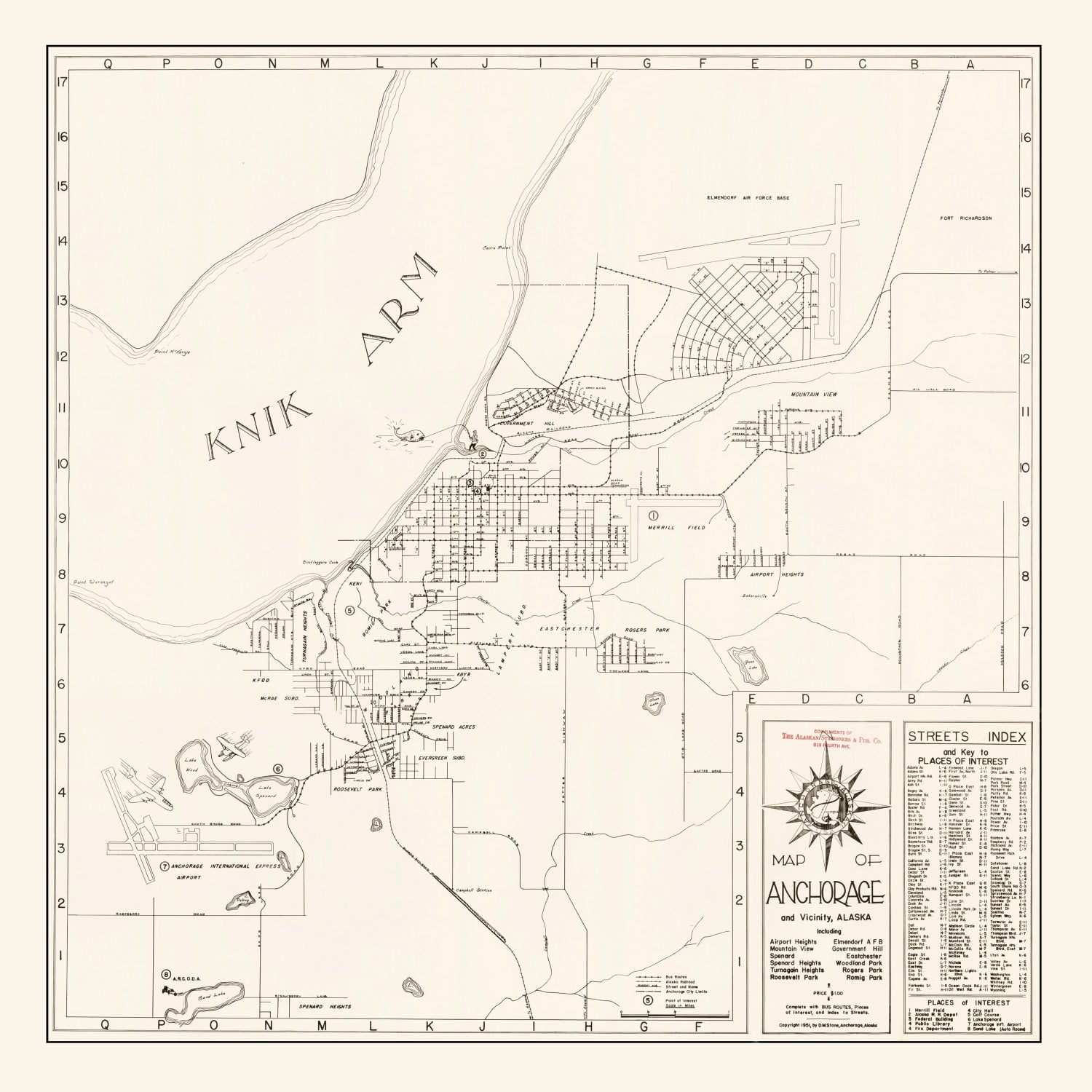 Vintage Map of Anchorage, Alaska 1951
