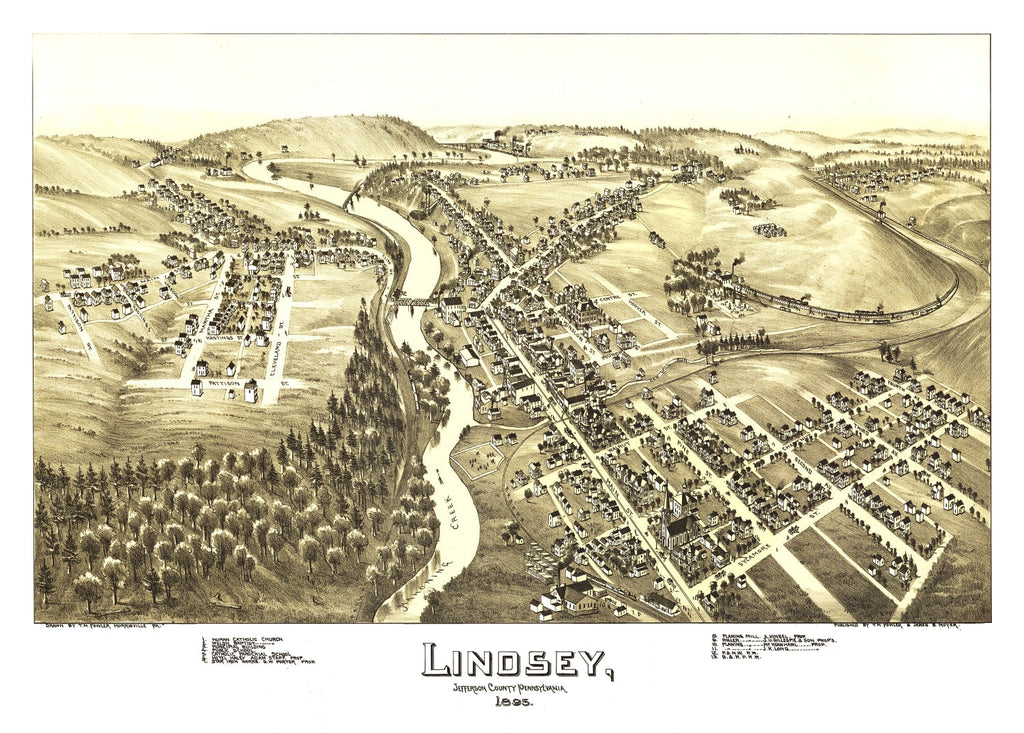 Vintage Map of Lindsey, Pennsylvania 1895