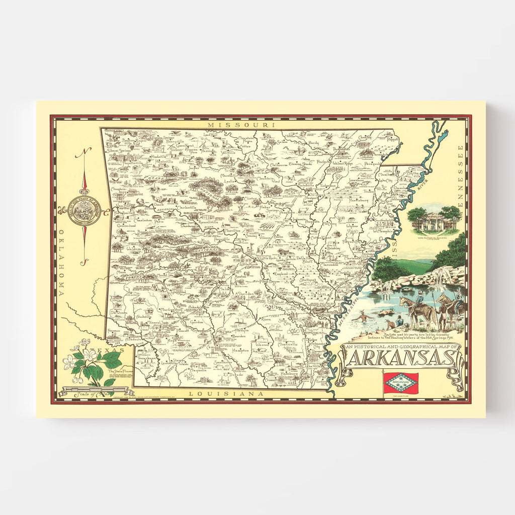 Vintage Map of Arkansas 1938