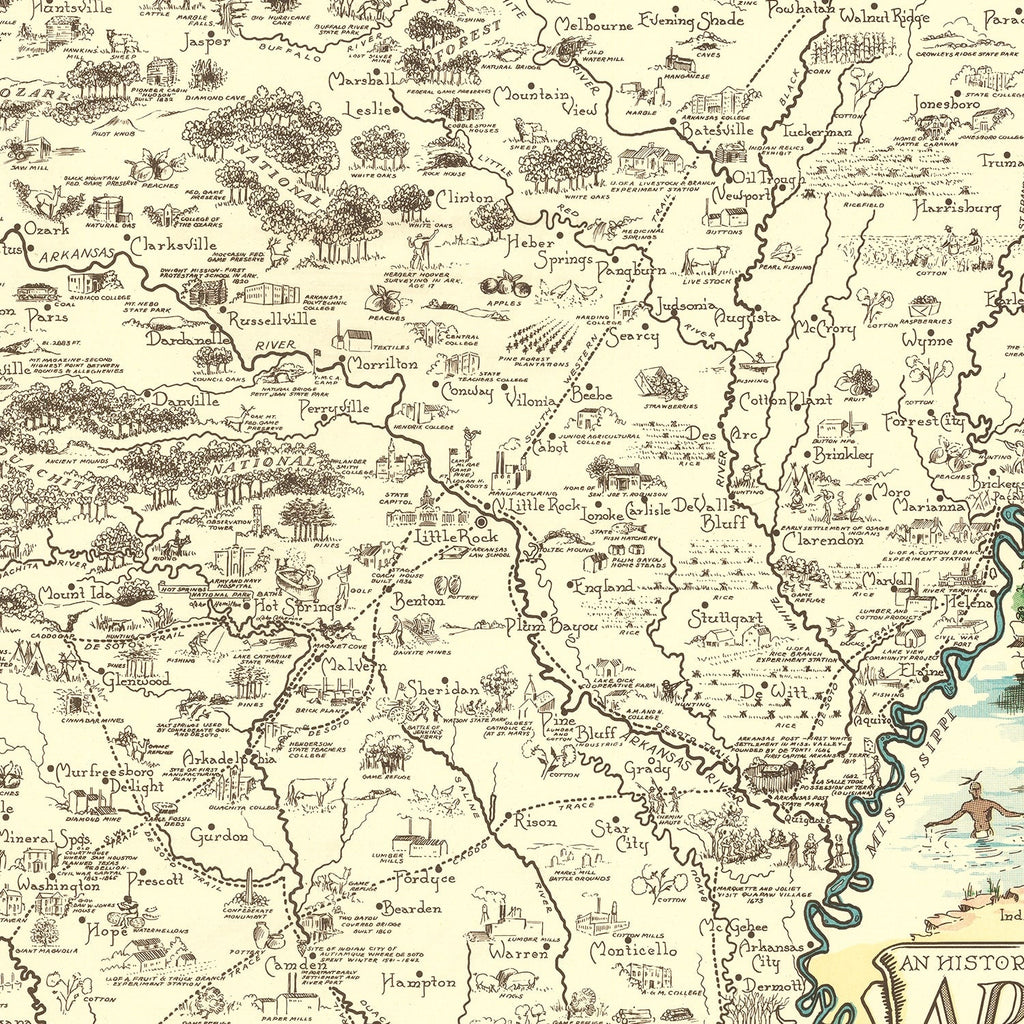 Vintage Map of Arkansas 1938