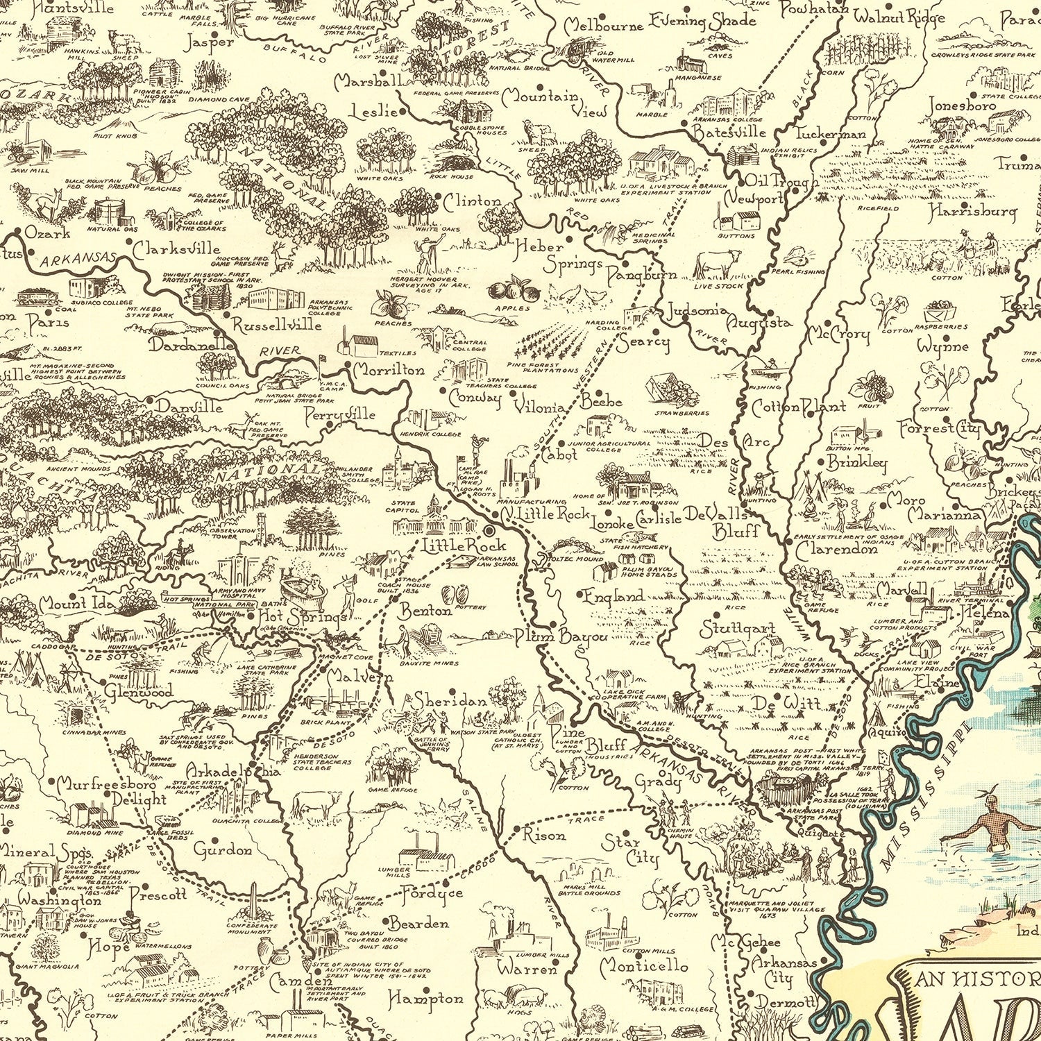 Vintage Map of Arkansas 1938