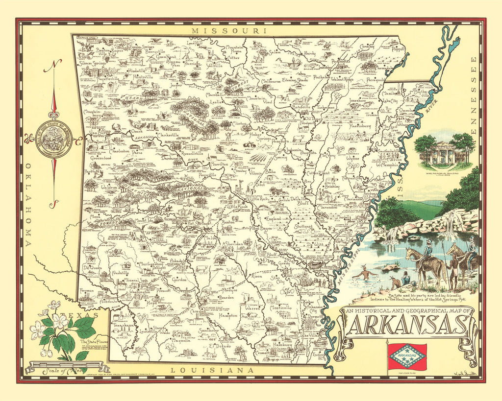 Vintage Map of Arkansas 1938