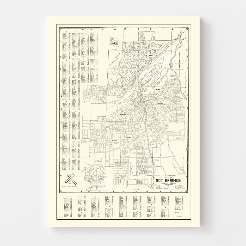 Vintage Map of Hot Springs, Arkansas 1948