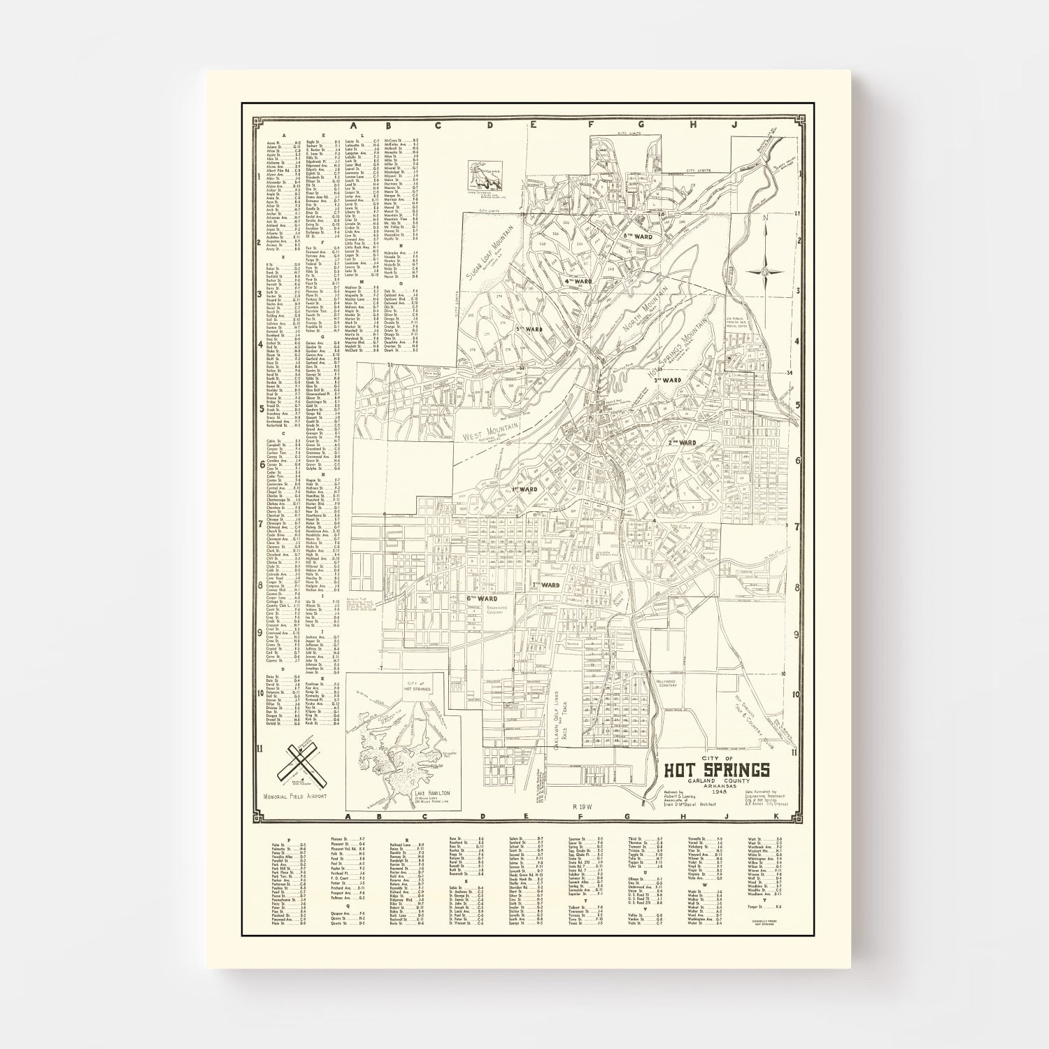 Vintage Map of Hot Springs, Arkansas 1948