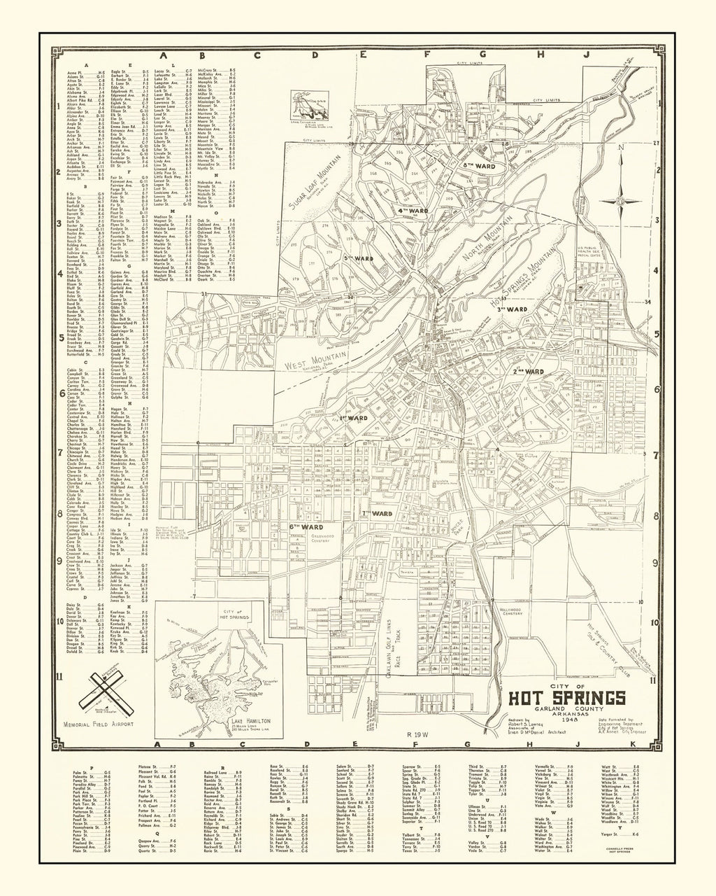 Vintage Map of Hot Springs, Arkansas 1948