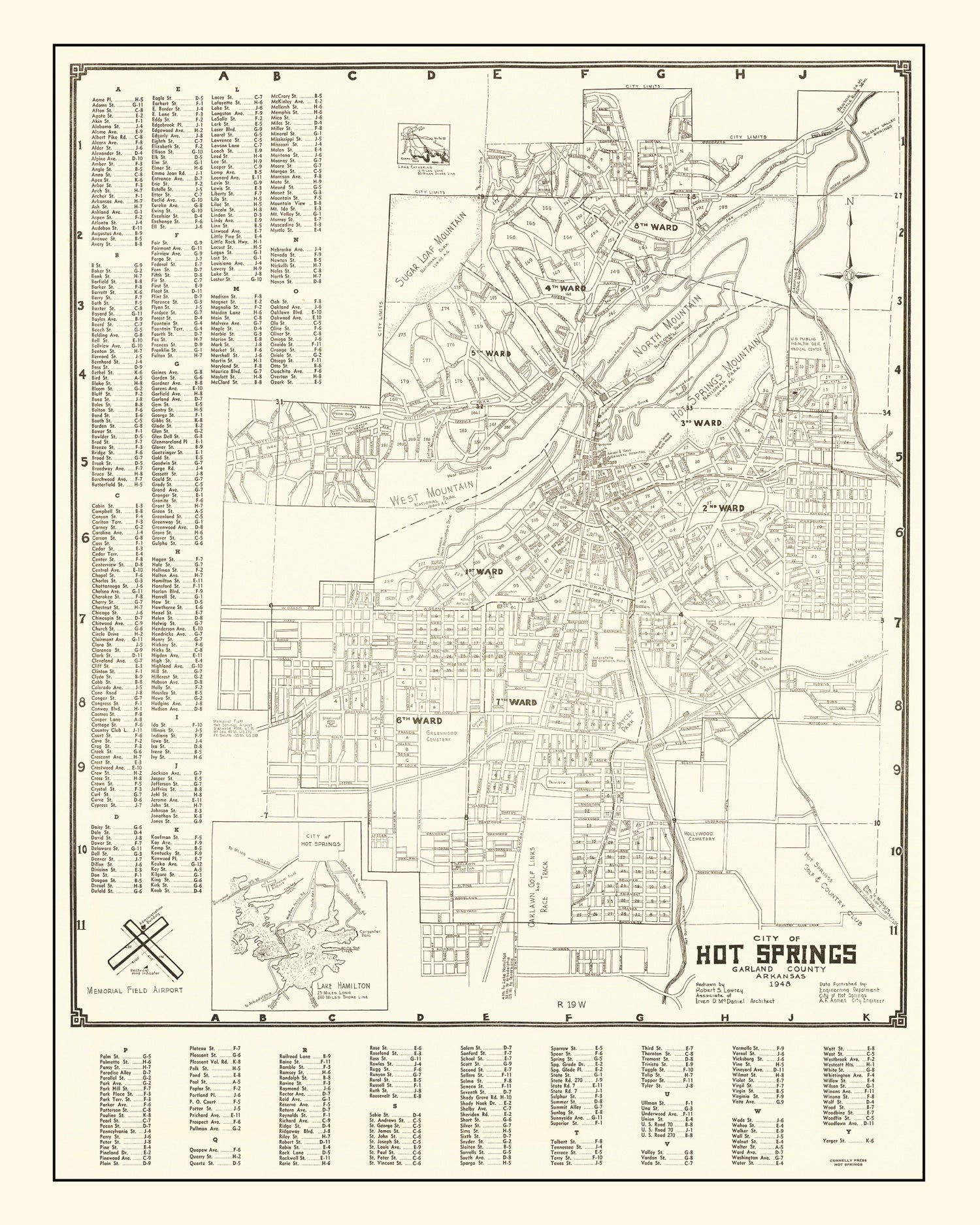 Vintage Map of Hot Springs, Arkansas 1948