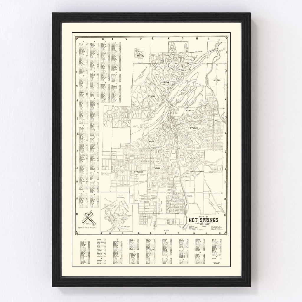Vintage Map of Hot Springs, Arkansas 1948