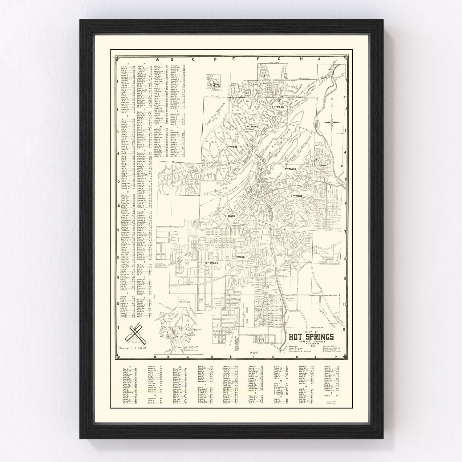 Vintage Map of Hot Springs, Arkansas 1948