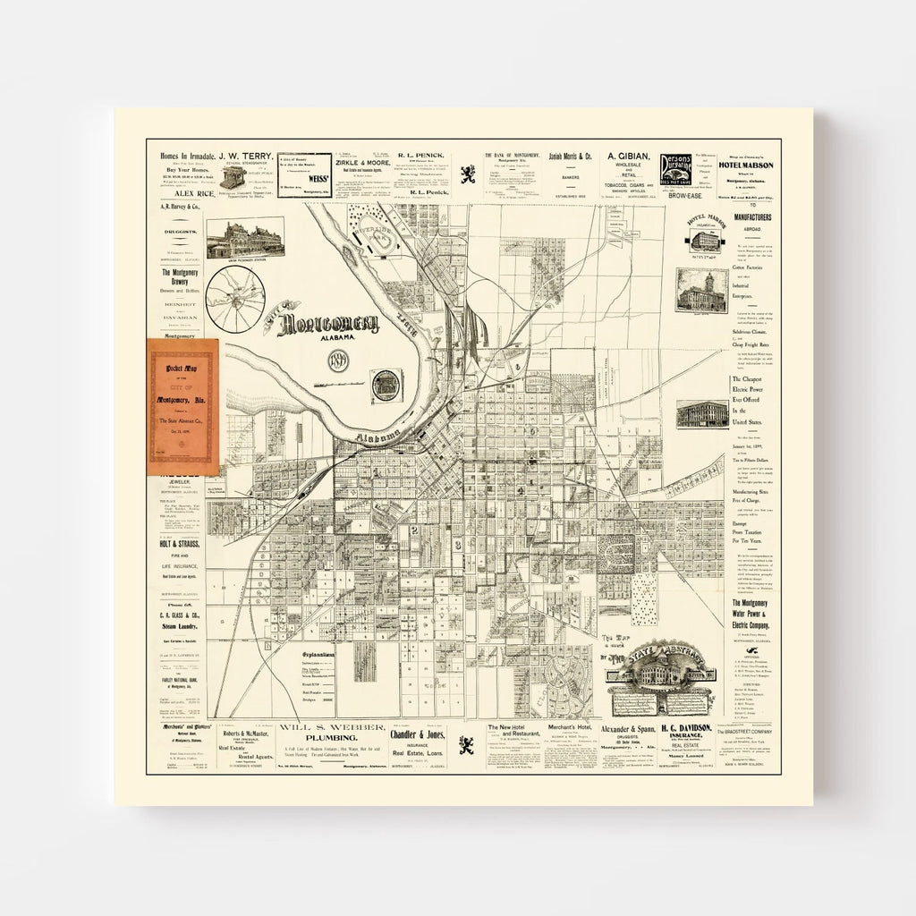 Vintage Map of Montgomery, Alabama 1899