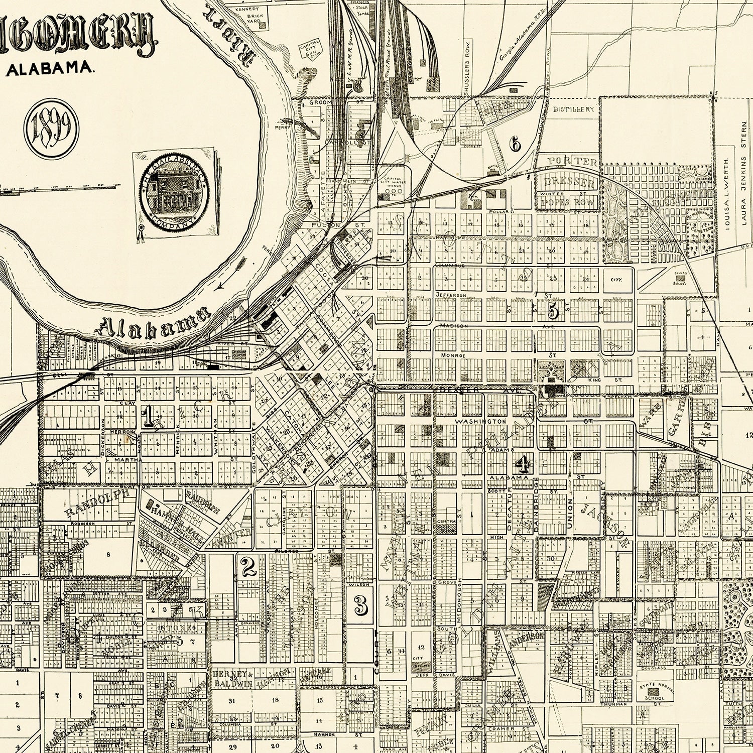 Vintage Map of Montgomery, Alabama 1899