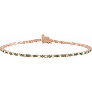 14K Rose Gold 5/8 CTW Lab-Grown Emerald & Lab-Grown Diamond Line 7 1/4" Bracelet