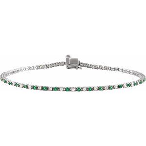 Sterling Silver 5/8 CTW Lab-Grown Emerald & Lab-Grown Diamond Line 7 1/4" Bracelet