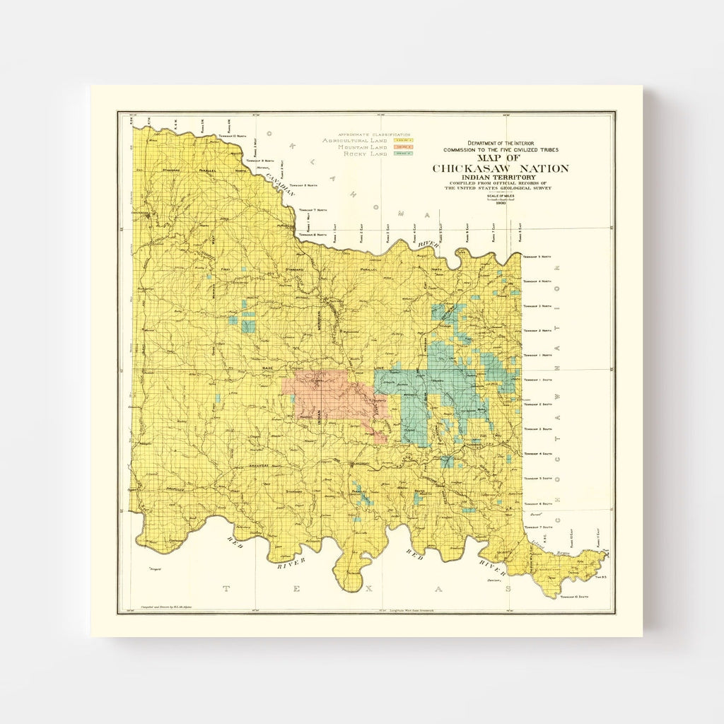 Vintage Map of Chickasaw Nation, Indian Territory, 1900