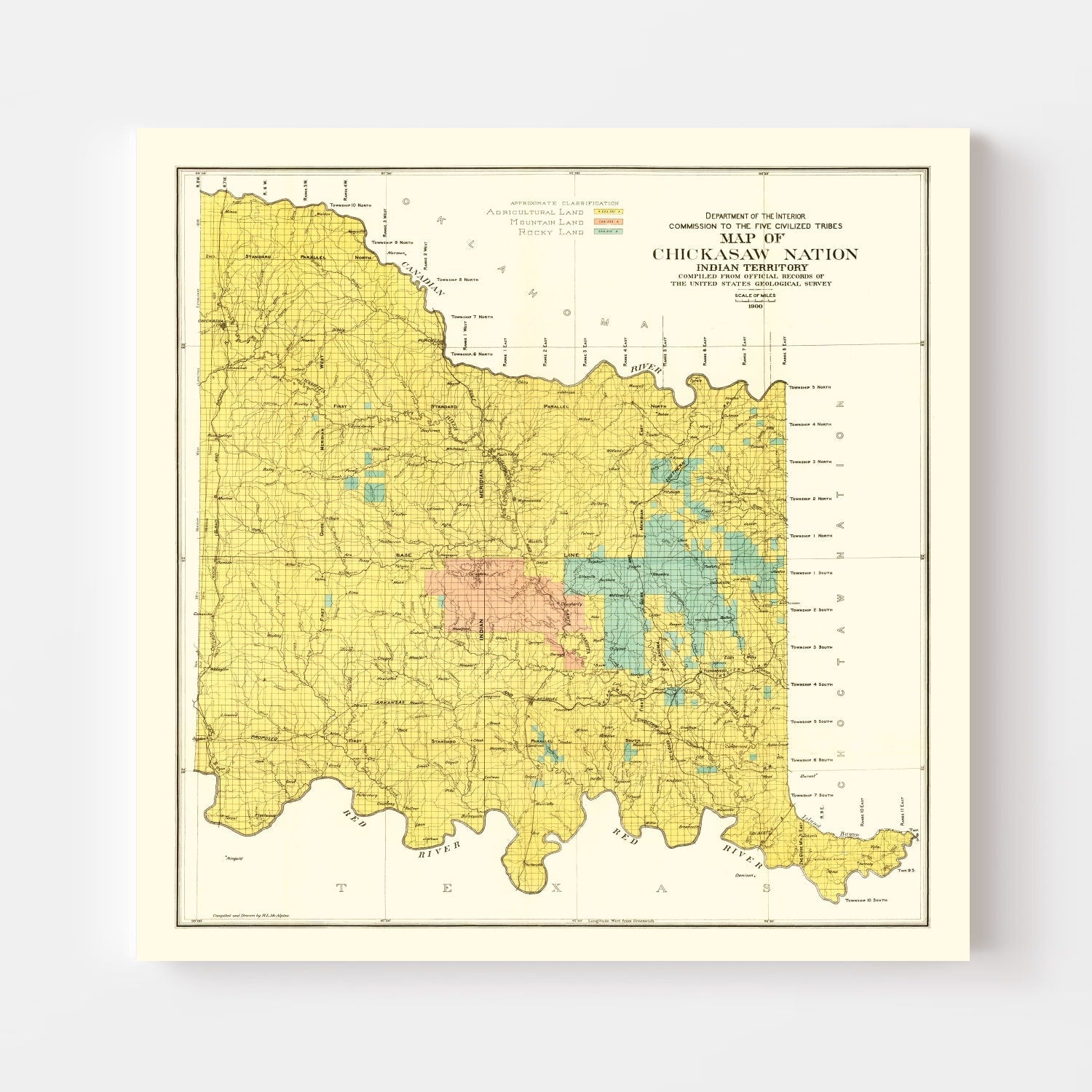 Vintage Map of Chickasaw Nation, Indian Territory, 1900