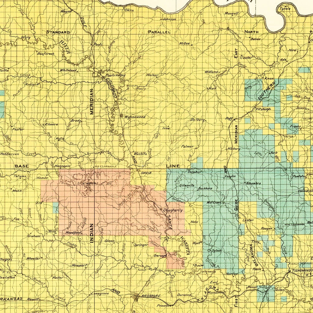 Vintage Map of Chickasaw Nation, Indian Territory, 1900