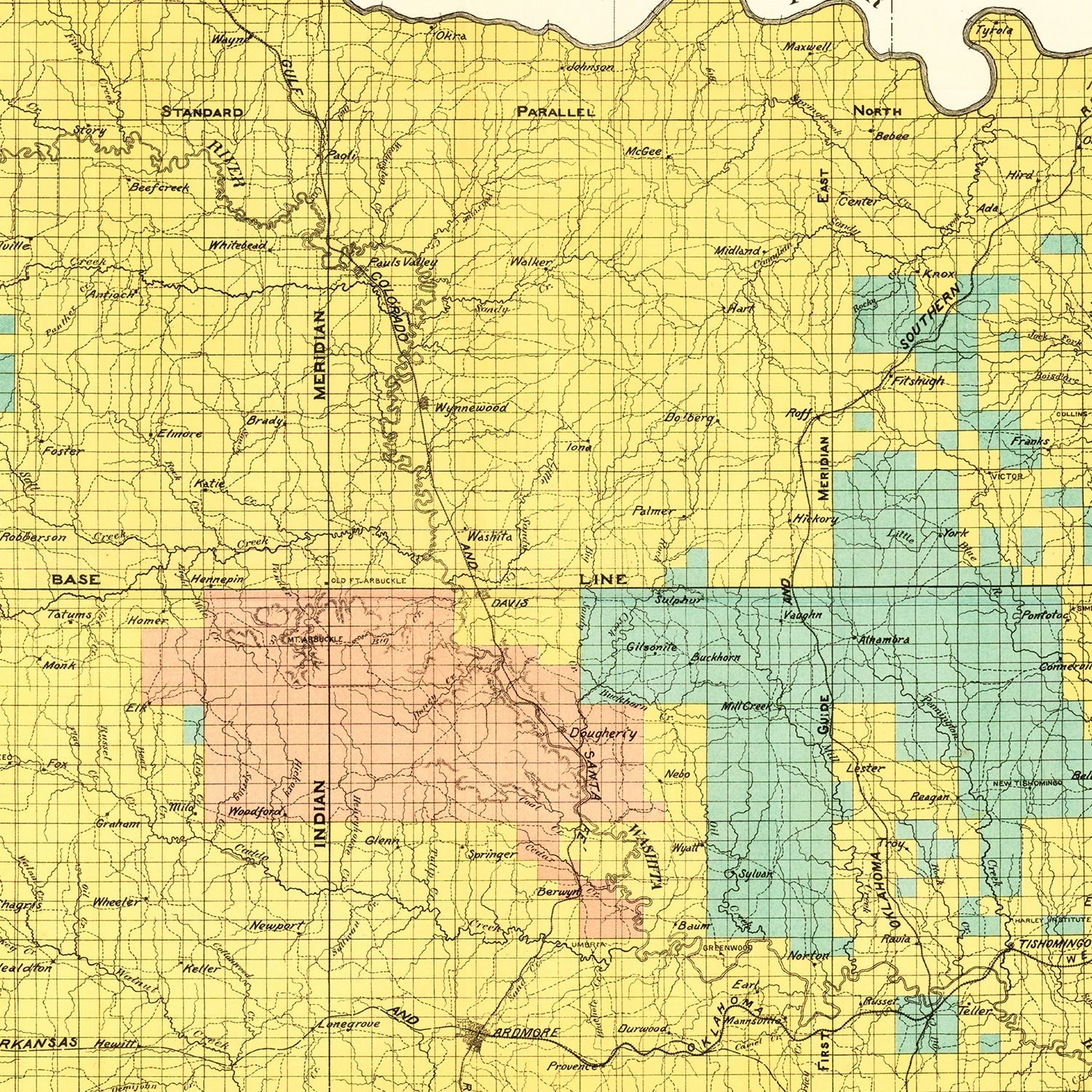 Vintage Map of Chickasaw Nation, Indian Territory, 1900