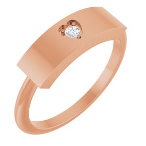 14K Rose Gold .03 CT Natural Diamond Engravable Heart Ring